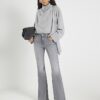 Grey Mid Rise Flared Jeans