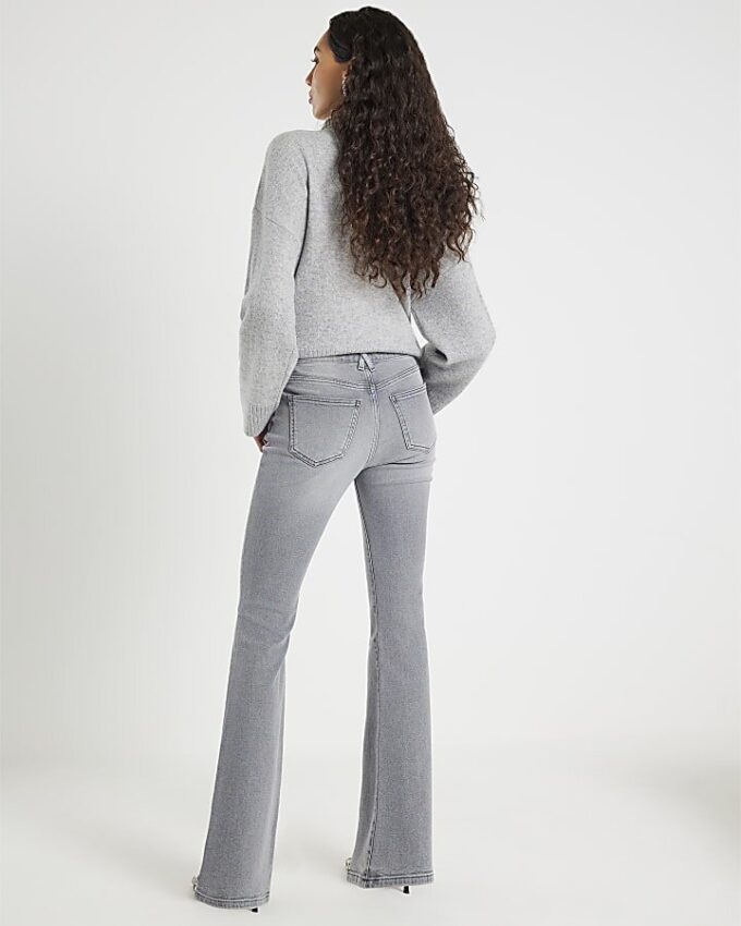 Grey Mid Rise Flared Jeans