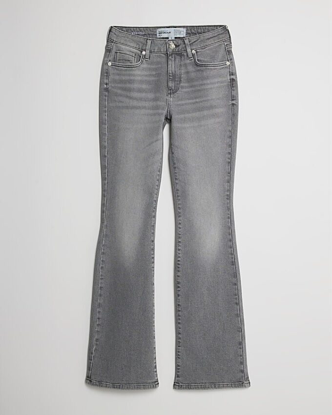 Grey Mid Rise Flared Jeans