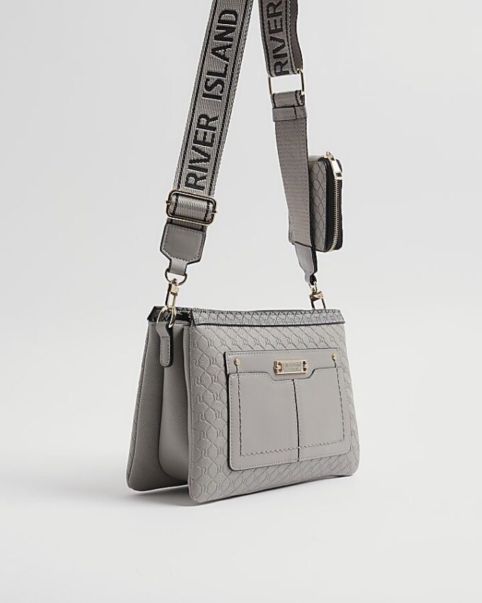 Grey Monogram Pocket Front Cross body bag