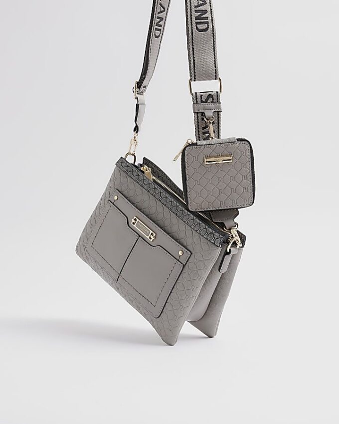 Grey Monogram Pocket Front Cross body bag