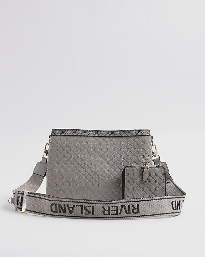 Grey Monogram Pocket Front Cross body bag
