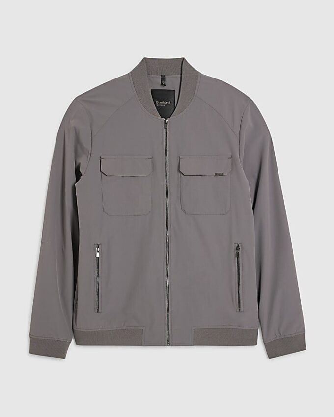 Grey Muscle Fit Bomber Jacket