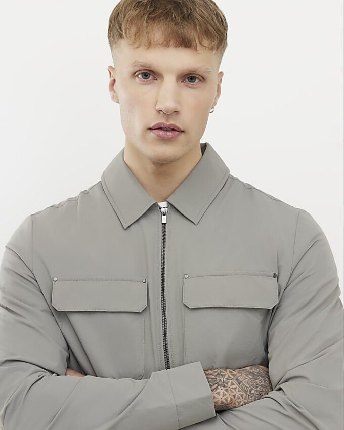 Grey Muscle Fit Shacket