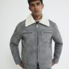 Grey Nubuck Zip Shearling Western Jacket