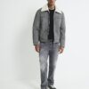 Grey Nubuck Zip Shearling Western Jacket