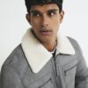 Grey Nubuck Zip Shearling Western Jacket