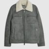 Grey Nubuck Zip Shearling Western Jacket