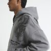 Grey Oversized Fit Zip Through Dragon Hoodie