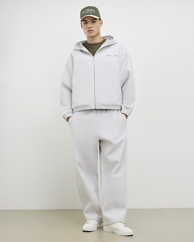Grey Oversized Fit Zip Through Hoodie