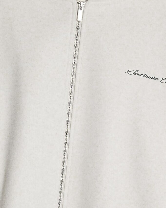 Grey Oversized Fit Zip Through Hoodie