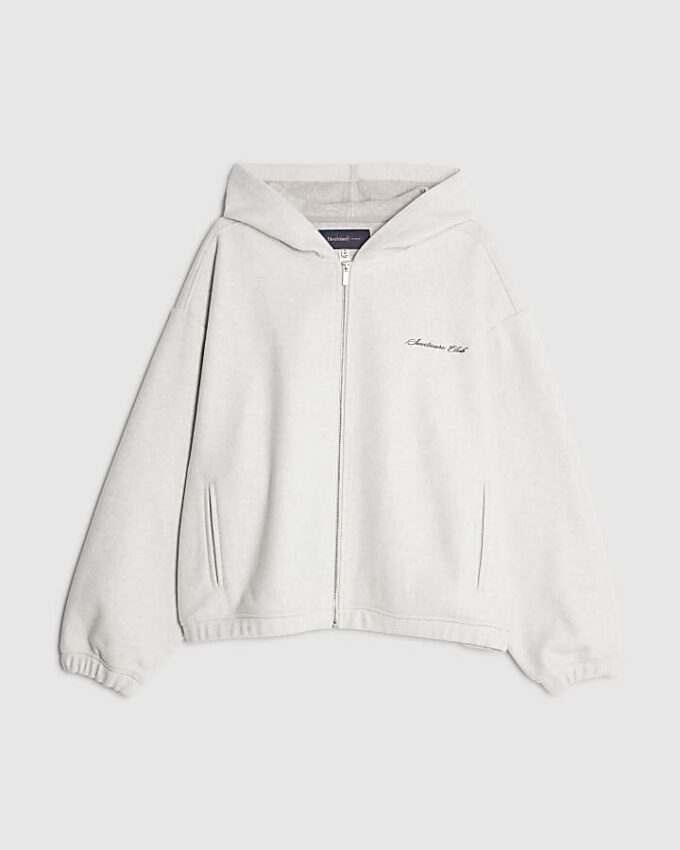 Grey Oversized Fit Zip Through Hoodie