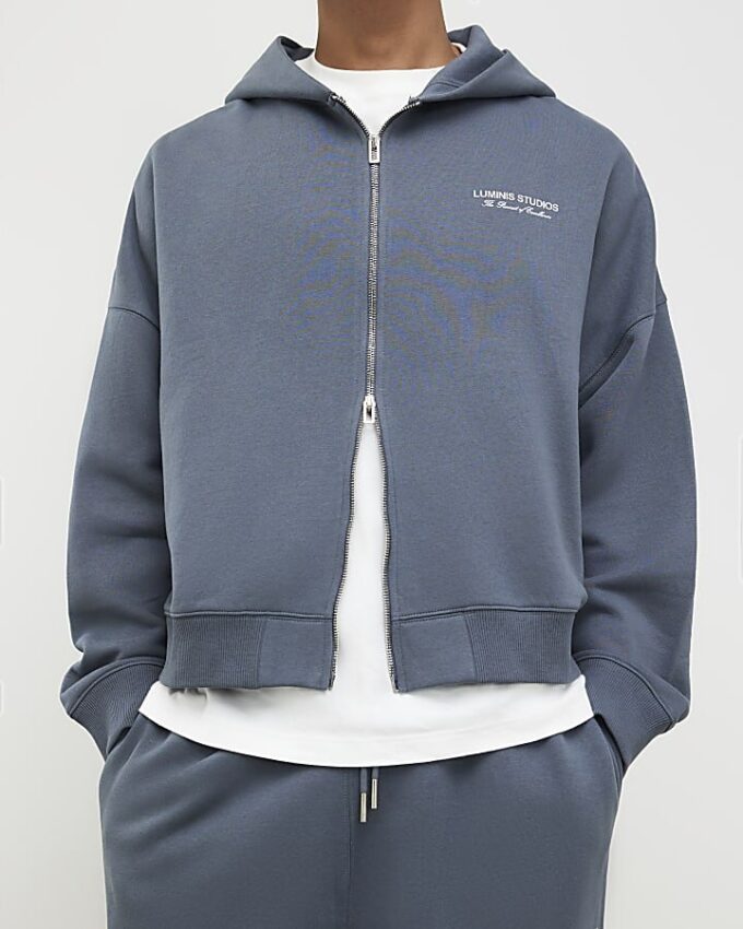 Grey Oversized Luminis Zip Through Hoodie