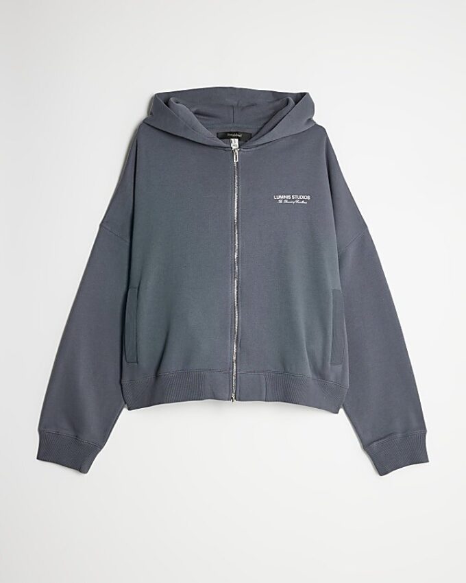 Grey Oversized Luminis Zip Through Hoodie