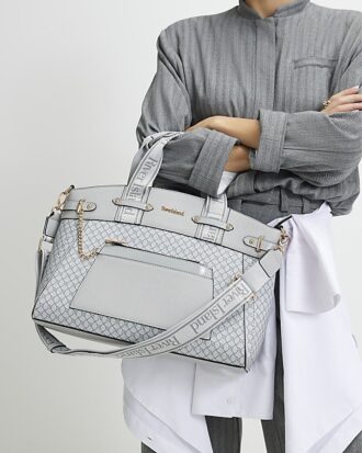 Grey Panelled RI Handle Tote Bag