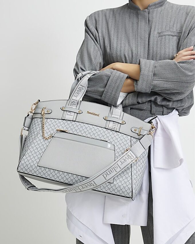Grey Panelled RI Handle Tote Bag