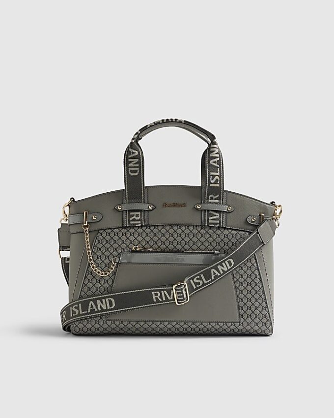 Grey Panelled RI Handle Tote Bag