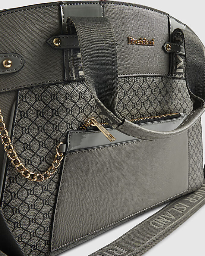 Grey Panelled RI Handle Tote Bag