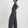 Grey Pinstripe Drawstring Wide Leg Trousers
