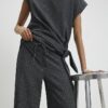 Grey Pinstripe Drawstring Wide Leg Trousers