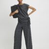 Grey Pinstripe Drawstring Wide Leg Trousers
