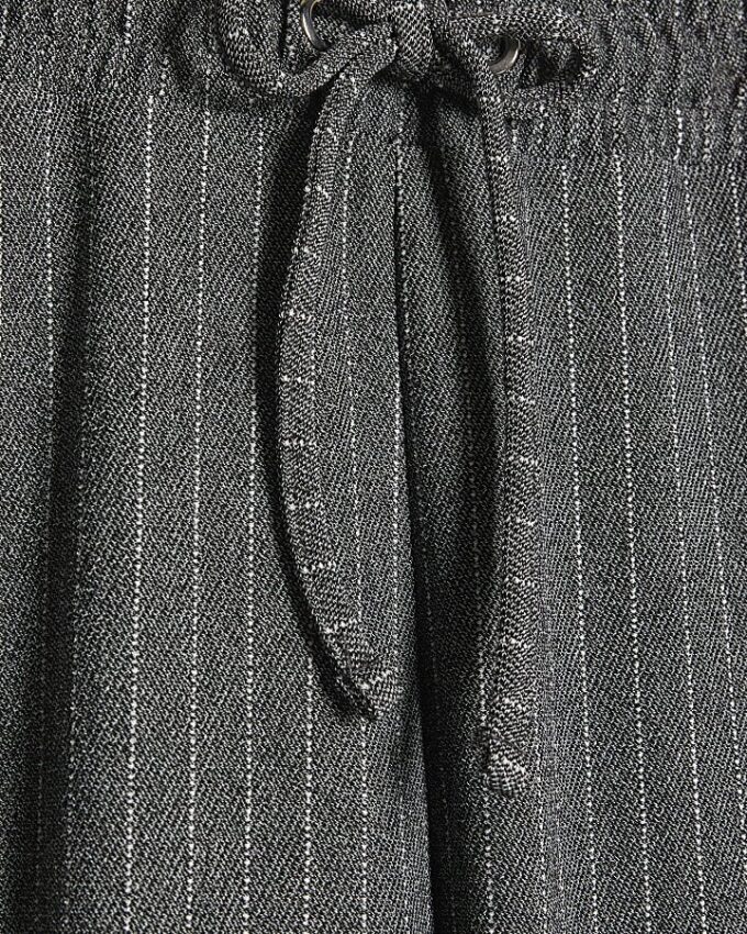 Grey Pinstripe Drawstring Wide Leg Trousers