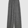 Grey Pinstripe Drawstring Wide Leg Trousers