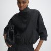 Grey Pinstripe Funnel Neck Bomber Jacket