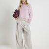 Grey Pinstripe Wide Leg Trousers