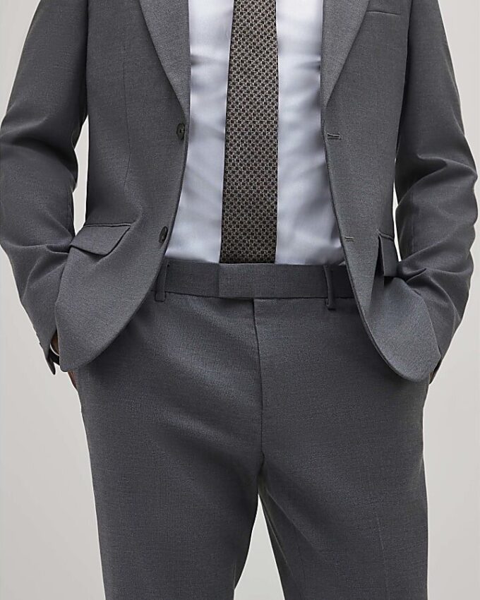 Grey Plain Skinny Suit Trouser