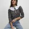 Grey Pleated Collar Cardigan