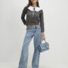 Grey Pleated Collar Cardigan