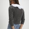 Grey Pleated Collar Cardigan