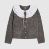 Grey Pleated Collar Cardigan