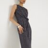 Grey Plisse Knot Side Midi Dress