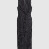 Grey Plisse Knot Side Midi Dress