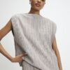 Grey Plisse Sleeveless Asymmetric Hem Top