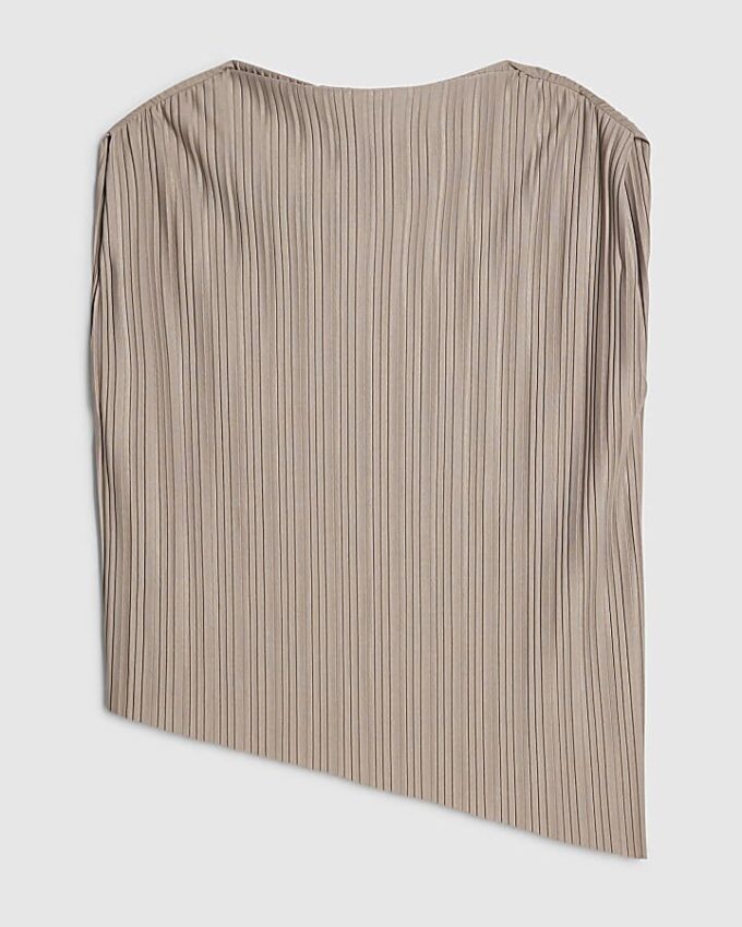 Grey Plisse Sleeveless Asymmetric Hem Top
