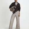 Grey Plisse Wide Leg Trousers