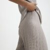 Grey Plisse Wide Leg Trousers