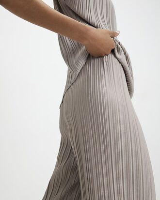 Grey Plisse Wide Leg Trousers