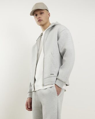 Grey Premium Oversized Zip Through Hoodie