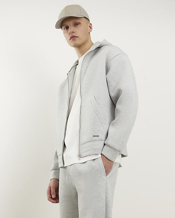 Grey Premium Oversized Zip Through Hoodie