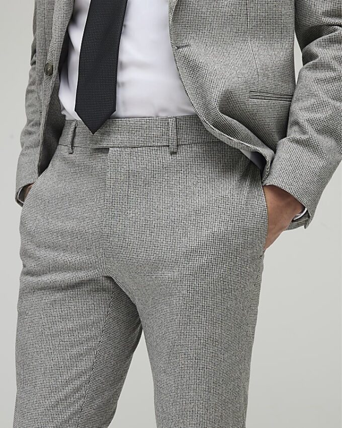 Grey Puppy Tooth Check Skinny Suit Trousers