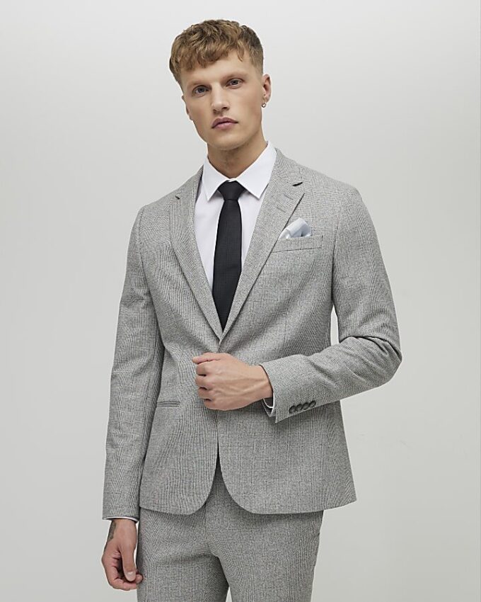 Grey Puppy Tooth Skinny Suit Jacket Grey Puppy Tooth Skinny Suit Jacket