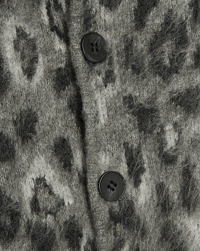 Grey Regular Fit Animal Cardigan
