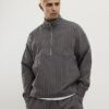 Grey Regular Fit Corduroy Funnel Sweatshirt