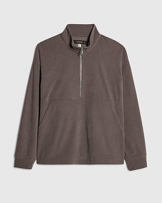 Grey Regular Fit Corduroy Funnel Sweatshirt