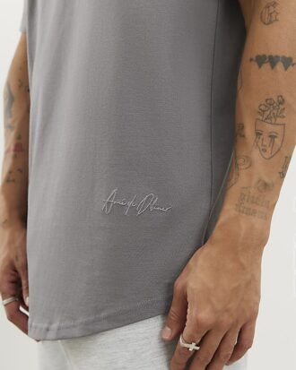 Grey Regular Fit Curve Hem T-Shirt