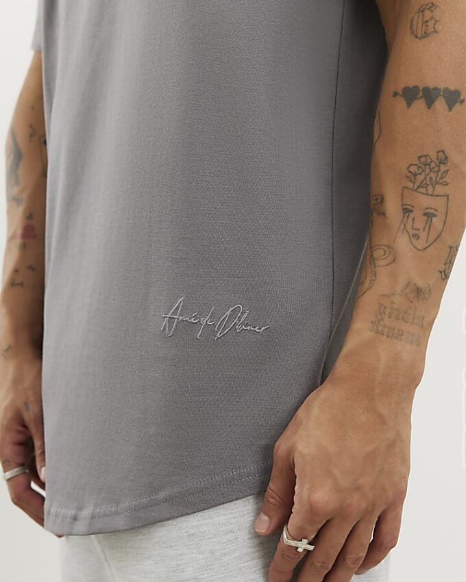 Grey Regular Fit Curve Hem T-Shirt